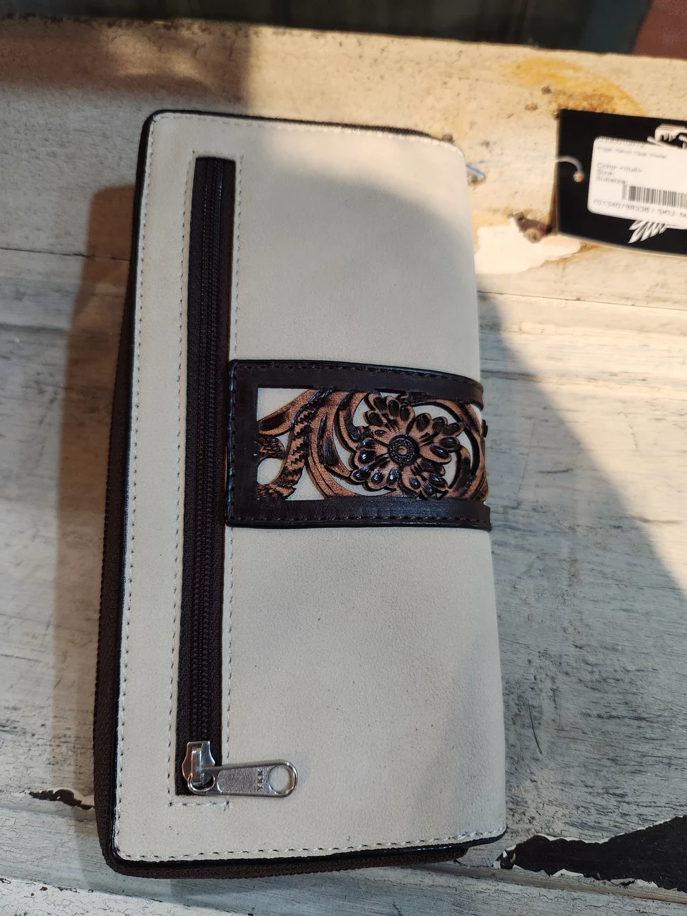 Leather-Tooled Cream Wallet By Angel Ranch